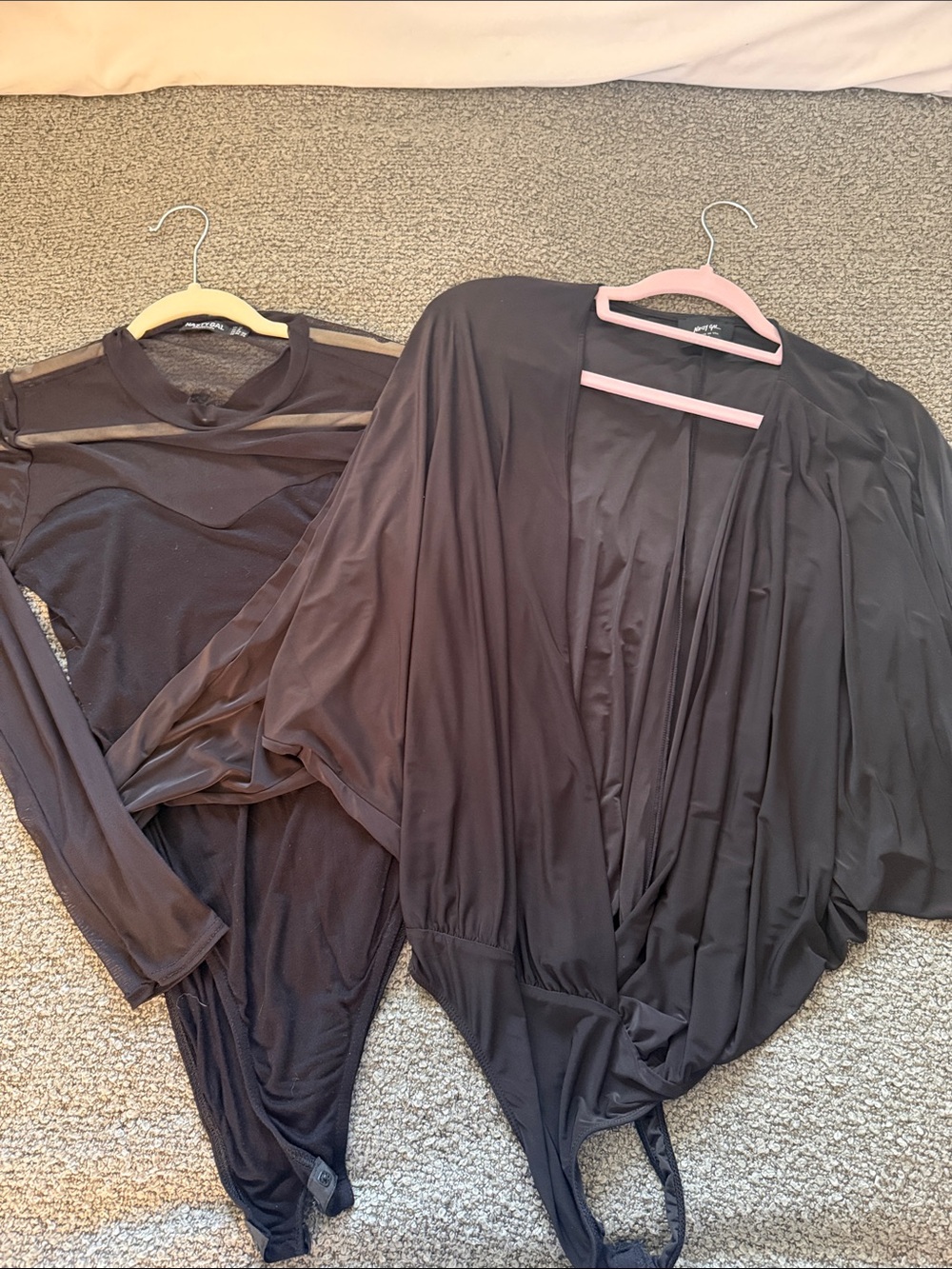 Nasty Gal Black Sheer Panel & Draped Bodysuit Set